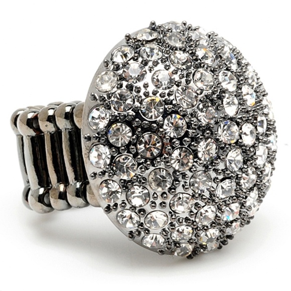 Amrita Singh Silver Crystal Stretch Cocktail Ring - Picture 1 of 3